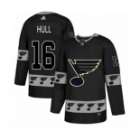 Adidas St. Louis Blues #16 Brett Hull Authentic Black Team Logo Fashion NHL Jersey