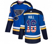 Adidas St. Louis Blues #16 Brett Hull Authentic Blue USA Flag Fashion NHL Jersey