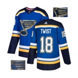 Adidas St. Louis Blues #18 Tony Twist Authentic Royal Blue Fashion Gold NHL Jersey