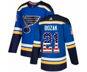 Adidas St. Louis Blues #21 Tyler Bozak Authentic Blue USA Flag Fashion NHL Jersey