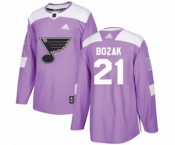 Adidas St. Louis Blues #21 Tyler Bozak Authentic Purple Fights Cancer Practice NHL Jersey