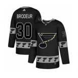 Adidas St. Louis Blues #30 Martin Brodeur Authentic Black Team Logo Fashion NHL Jersey