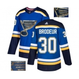 Adidas St. Louis Blues #30 Martin Brodeur Authentic Royal Blue Fashion Gold NHL Jersey