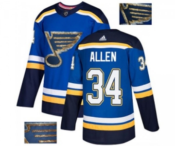 Adidas St. Louis Blues #34 Jake Allen Authentic Royal Blue Fashion Gold NHL Jersey