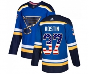 Adidas St. Louis Blues #37 Klim Kostin Authentic Blue USA Flag Fashion NHL Jersey