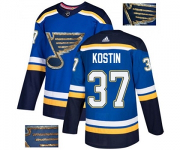 Adidas St. Louis Blues #37 Klim Kostin Authentic Royal Blue Fashion Gold NHL Jersey