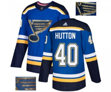 Adidas St. Louis Blues #40 Carter Hutton Authentic Royal Blue Fashion Gold NHL Jersey