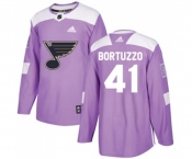 Adidas St. Louis Blues #41 Robert Bortuzzo Authentic Purple Fights Cancer Practice NHL Jersey