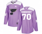 Adidas St. Louis Blues #70 Oskar Sundqvist Authentic Purple Fights Cancer Practice NHL Jersey