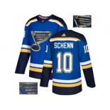 Men Adidas St. Louis Blues #10 Brayden Schenn Blue Home Authentic Fashion Gold Stitched NHL Jersey