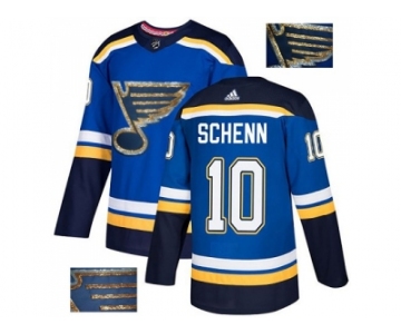 Men Adidas St. Louis Blues #10 Brayden Schenn Blue Home Authentic Fashion Gold Stitched NHL Jersey