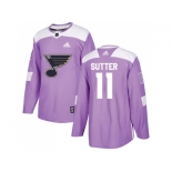 Men Adidas St. Louis Blues #11 Brian Sutter Purple Authentic Fights Cancer Stitched NHL Jersey