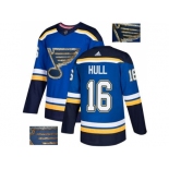 Men Adidas St. Louis Blues #16 Brett Hull Blue Home Authentic Fashion Gold Stitched NHL Jersey