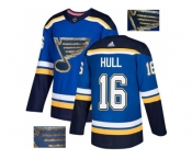 Men Adidas St. Louis Blues #16 Brett Hull Blue Home Authentic Fashion Gold Stitched NHL Jersey