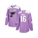 Men Adidas St. Louis Blues #16 Brett Hull Purple Authentic Fights Cancer Stitched NHL Jersey