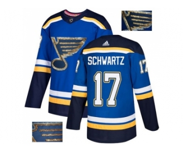 Men Adidas St. Louis Blues #17 Jaden Schwartz Blue Home Authentic Fashion Gold Stitched NHL Jersey