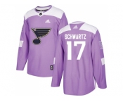 Men Adidas St. Louis Blues #17 Jaden Schwartz Purple Authentic Fights Cancer Stitched NHL Jersey