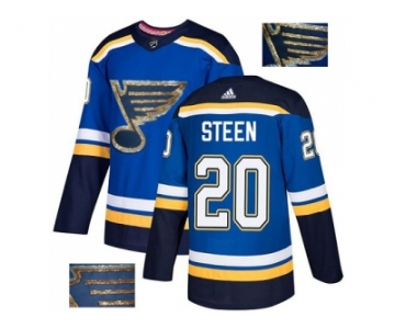 Men Adidas St. Louis Blues #20 Alexander Steen Blue Home Authentic Fashion Gold Stitched NHL Jersey