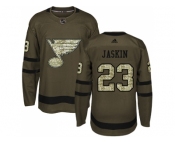 Men Adidas St. Louis Blues #23 Dmitrij Jaskin Green Salute to Service Stitched NHL Jersey