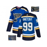 Men Adidas St. Louis Blues #99 Wayne Gretzky Blue Home Authentic Fashion Gold Stitched NHL Jersey