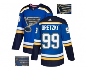 Men Adidas St. Louis Blues #99 Wayne Gretzky Blue Home Authentic Fashion Gold Stitched NHL Jersey