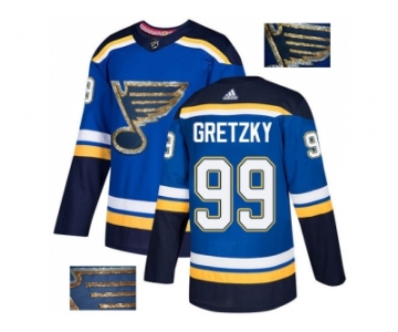 Men Adidas St. Louis Blues #99 Wayne Gretzky Blue Home Authentic Fashion Gold Stitched NHL Jersey