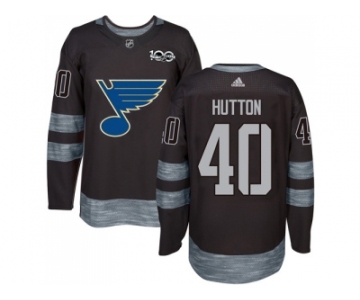 Men Adidas St.Louis Blues #40 Carter Hutton Black 1917-2017 100th Anniversary Stitched NHL Jersey