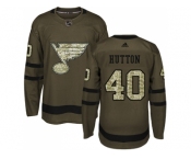 Men Adidas St.Louis Blues #40 Carter Hutton Green Salute to Service Stitched NHL Jersey