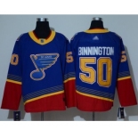 Men's Blues #50 Jordan Binnington Blue Red Authentic 2019 Heritage Stitched Hockey Jersey