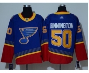 Men's Blues #50 Jordan Binnington Blue Red Authentic 2019 Heritage Stitched Hockey Jersey