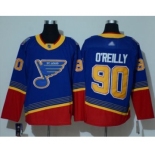 Men's Blues #90 Ryan O'Reilly Blue Red Authentic 2019 Heritage Stitched Hockey Jersey