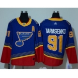 Men's Blues #91 Vladimir Tarasenko Blue Red Authentic 2019 Heritage Stitched Hockey Jersey