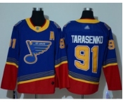 Men's Blues #91 Vladimir Tarasenko Blue Red Authentic 2019 Heritage Stitched Hockey Jersey