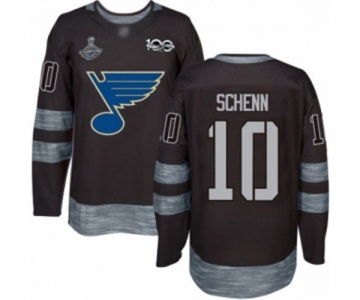 Men's St. Louis Blues #10 Brayden Schenn Authentic Black 1917-2017 100th Anniversary 2019 Stanley Cup Champions Hockey Jersey