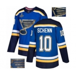 Men's St. Louis Blues #10 Brayden Schenn Authentic Royal Blue Fashion Gold 2019 Stanley Cup Champions Hockey Jersey