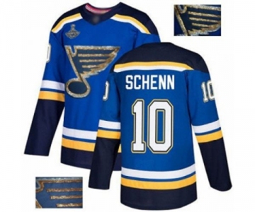 Men's St. Louis Blues #10 Brayden Schenn Authentic Royal Blue Fashion Gold 2019 Stanley Cup Champions Hockey Jersey