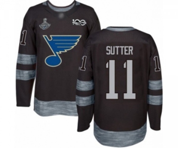 Men's St. Louis Blues #11 Brian Sutter Authentic Black 1917-2017 100th Anniversary 2019 Stanley Cup Champions Hockey Jersey