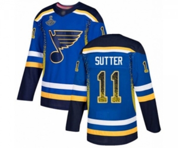 Men's St. Louis Blues #11 Brian Sutter Authentic Blue Drift Fashion 2019 Stanley Cup Champions Hockey Jersey