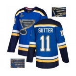 Men's St. Louis Blues #11 Brian Sutter Authentic Royal Blue Fashion Gold 2019 Stanley Cup Champions Hockey Jersey