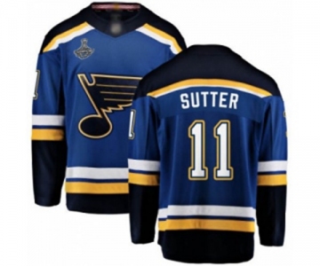 Men's St. Louis Blues #11 Brian Sutter Fanatics Branded Royal Blue Home Breakaway 2019 Stanley Cup Champions Hockey Jersey