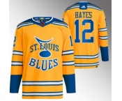 Men's St. Louis Blues #12 Kevin Hayes Yellow 2022-23 Reverse Retro Stitched Jersey