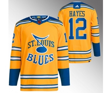 Men's St. Louis Blues #12 Kevin Hayes Yellow 2022-23 Reverse Retro Stitched Jersey