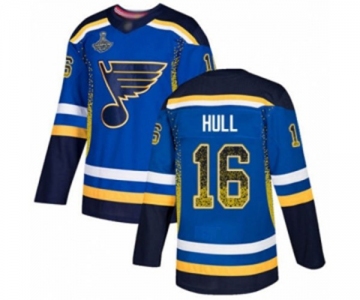 Men's St. Louis Blues #16 Brett Hull Authentic Blue Drift Fashion 2019 Stanley Cup Champions Hockey Jersey