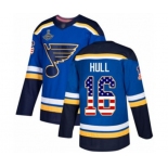 Men's St. Louis Blues #16 Brett Hull Authentic Blue USA Flag Fashion 2019 Stanley Cup Champions Hockey Jersey