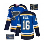 Men's St. Louis Blues #16 Brett Hull Authentic Royal Blue Fashion Gold 2019 Stanley Cup Champions Hockey Jersey