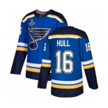 Men's St. Louis Blues #16 Brett Hull Authentic Royal Blue Home 2019 Stanley Cup Champions Hockey Jersey