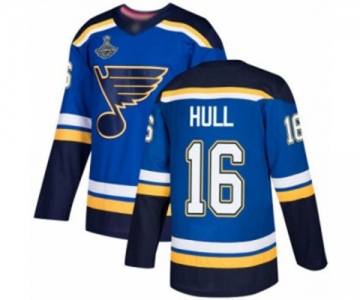 Men's St. Louis Blues #16 Brett Hull Authentic Royal Blue Home 2019 Stanley Cup Champions Hockey Jersey