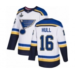 Men's St. Louis Blues #16 Brett Hull Authentic White Away 2019 Stanley Cup Champions Hockey Jersey