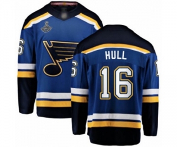 Men's St. Louis Blues #16 Brett Hull Fanatics Branded Royal Blue Home Breakaway 2019 Stanley Cup Champions Hockey Jersey