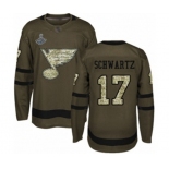 Men's St. Louis Blues #17 Jaden Schwartz Authentic Green Salute to Service 2019 Stanley Cup Champions Hockey Jersey